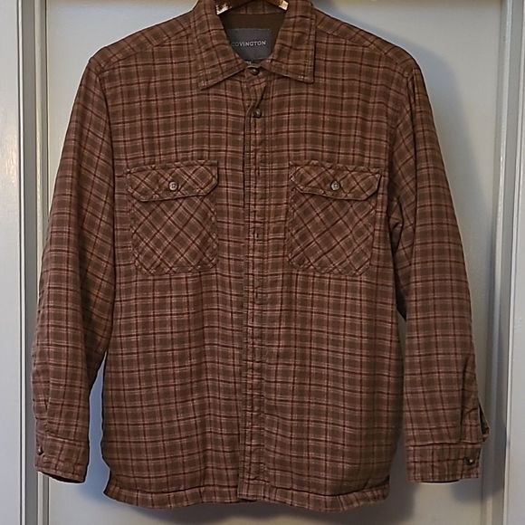 Covington soft flannel brown/red check/ brown lining/ button down shirt/jacket - Picture 1 of 9